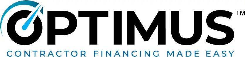 Logo for OPTIMUS with a stylized stopwatch icon and the tagline 'Contractor Financing Made Easy'