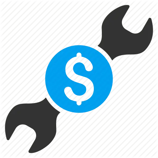 Icon of a dollar sign with a wrench and a gear, representing financial tools or repair services related to money.