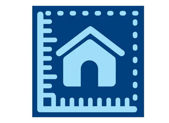 Icon of a house with rulers on the left and bottom sides, indicating measurement or construction.
