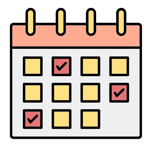 Calendar with three checked dates marked in red.