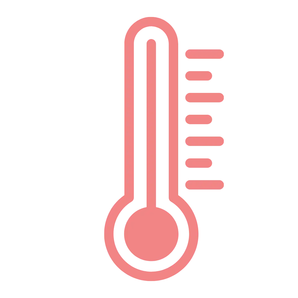 Pink thermometer icon with temperature lines on the right side.